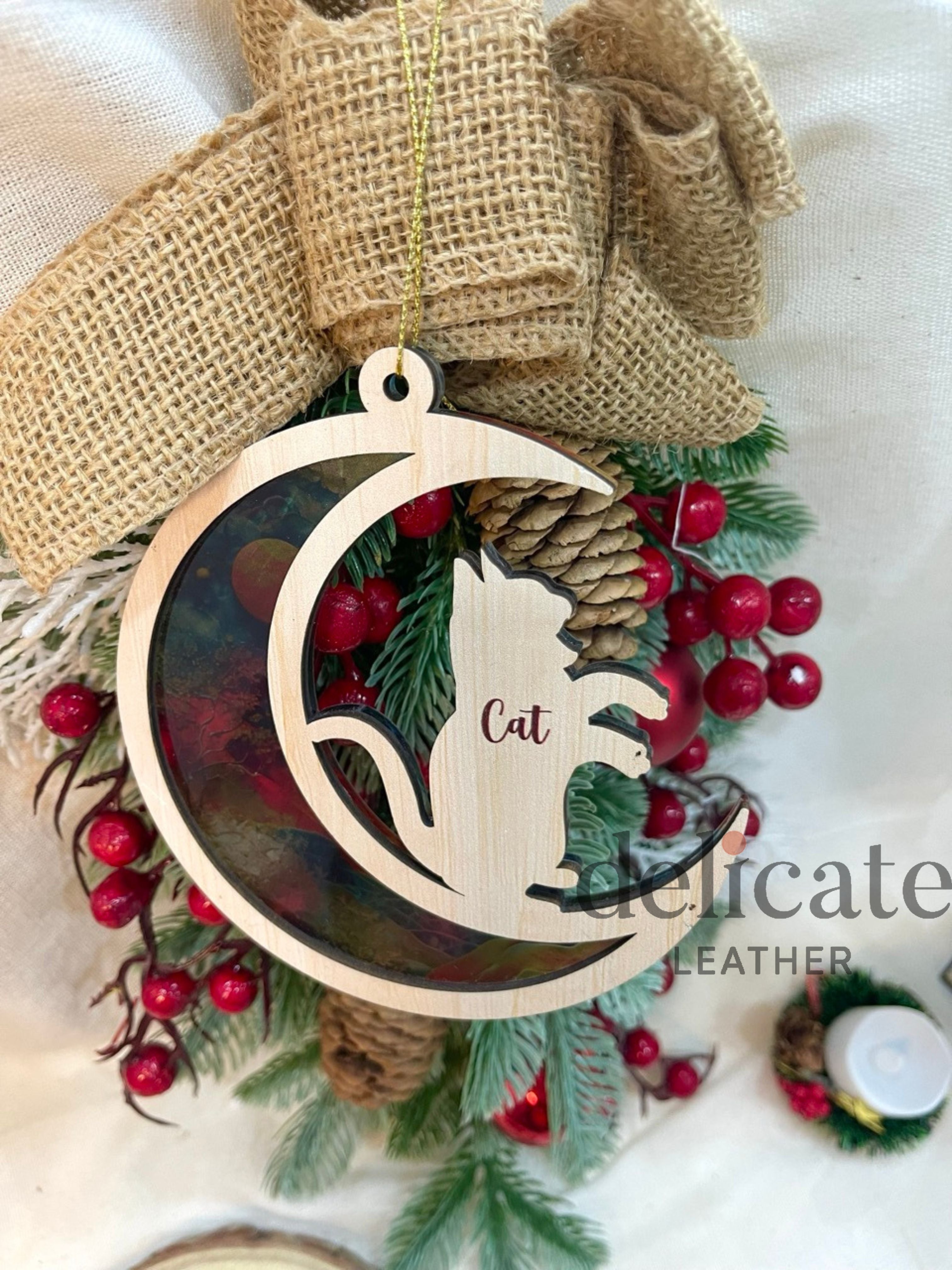 Cat Silhouette Suncatcher Ornament – Custom Personalized Acrylic, Wood Decoration