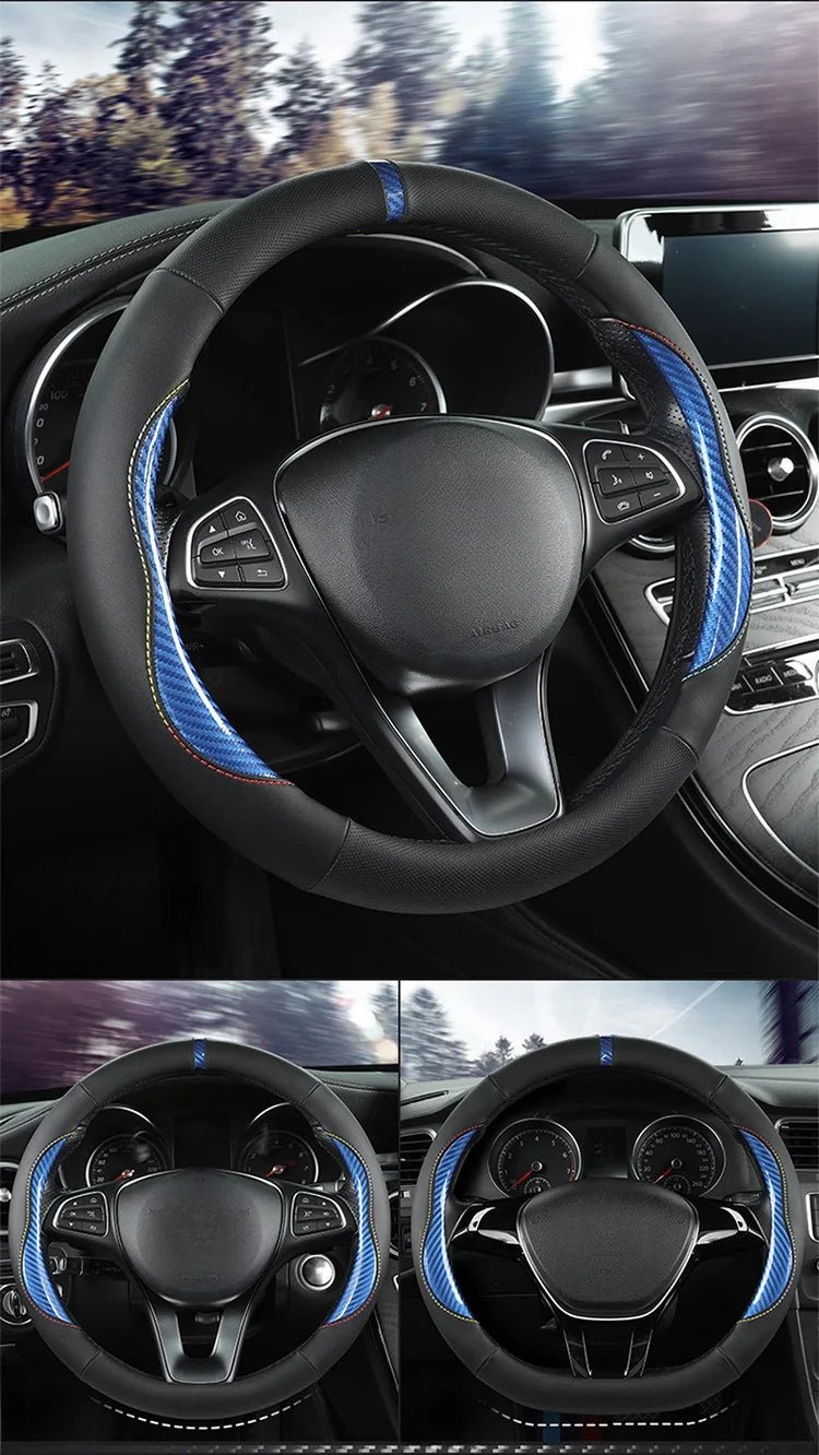 Microfiber Leather Steering Wheel Cover – Anti-Slip Universal O/D Shape Interior Accessory - Delicate Leather  