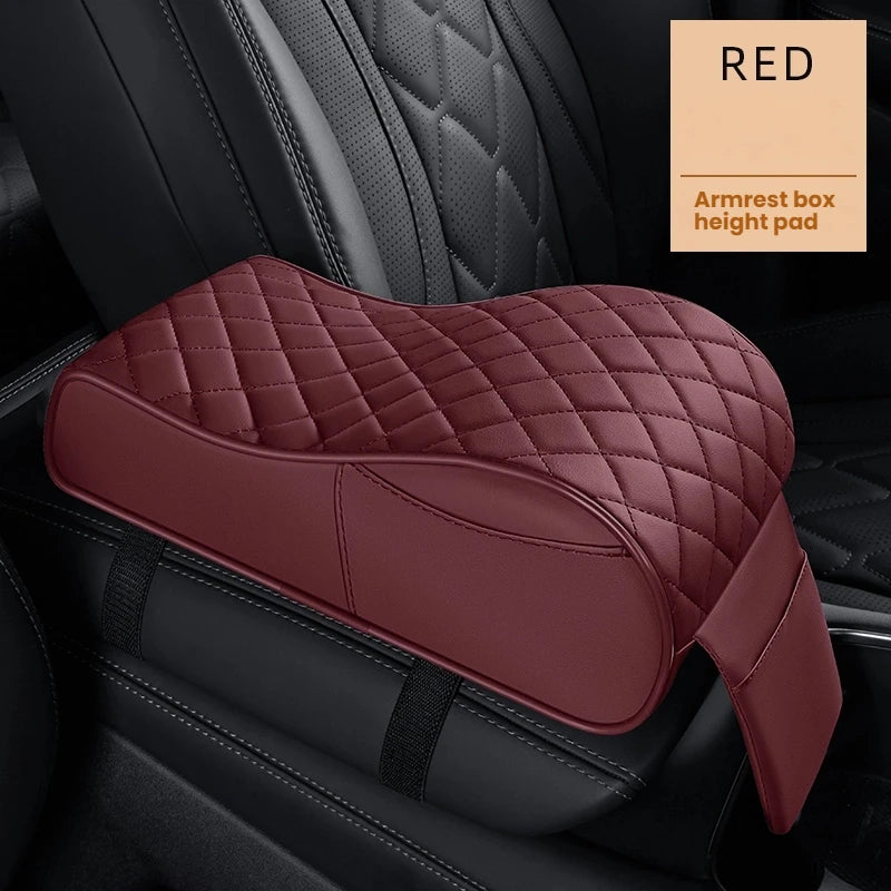 Curved PU Leather Armrest Cushion – Car Center Console Pad with Storage Pocket - Delicate Leather  
