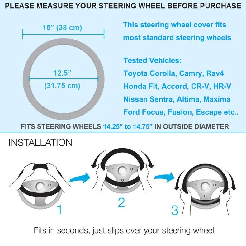 Crystal Rhinestone Steering Wheel Cover – Decorative Anti-Slip Universal Grip - Delicate Leather  
