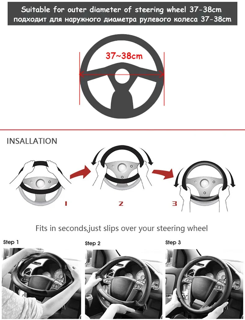 Wood Grain Steering Wheel Cover – PU Leather Anti-Slip Breathable 38cm Universal Fit - Delicate Leather  