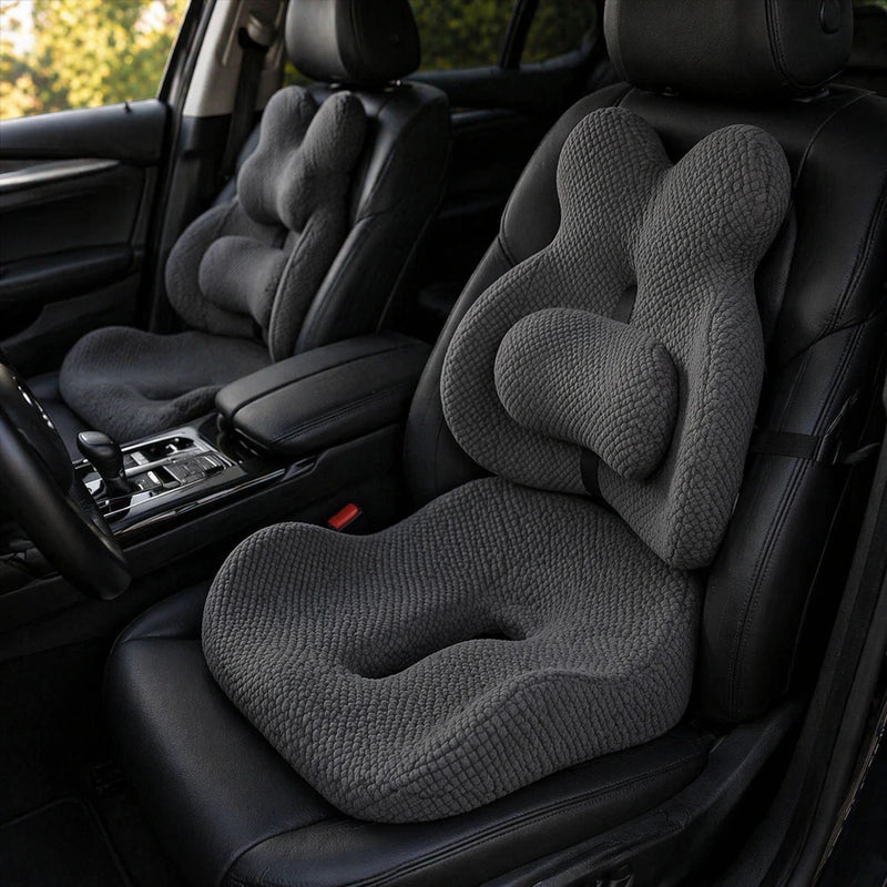 Orthopedic Memory Foam Seat & Back Cushion Set – Coccyx and Waist Support for Office Chair & Car - Delicate Leather