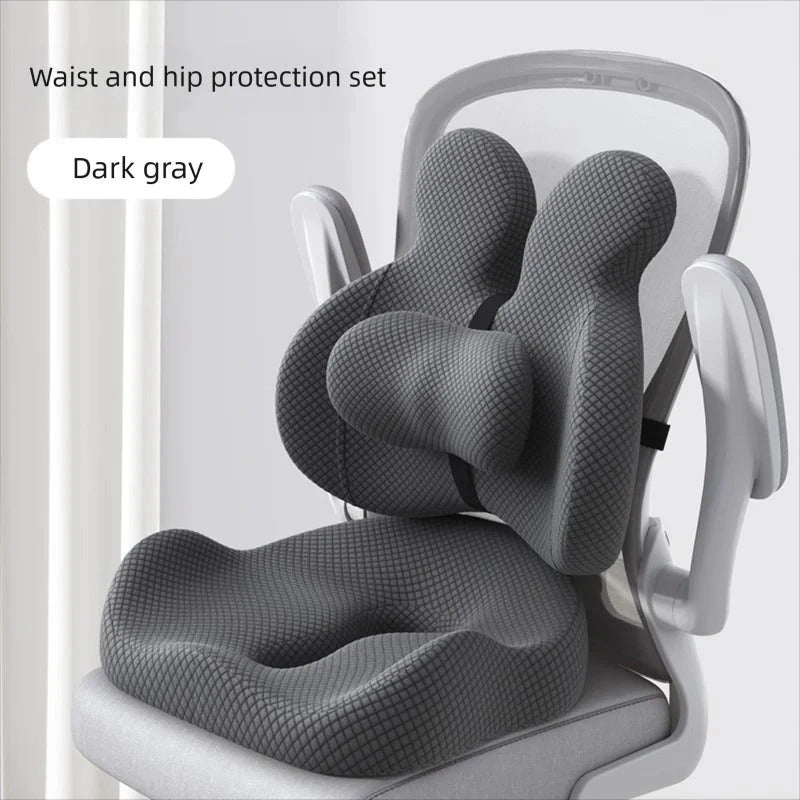 Orthopedic Memory Foam Seat & Back Cushion Set – Coccyx and Waist Support for Office Chair & Car - Delicate Leather