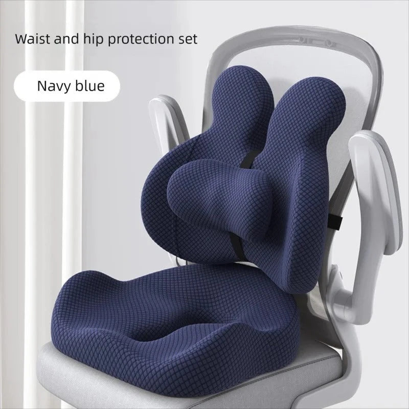 Orthopedic Memory Foam Seat & Back Cushion Set – Coccyx and Waist Support for Office Chair & Car - Delicate Leather