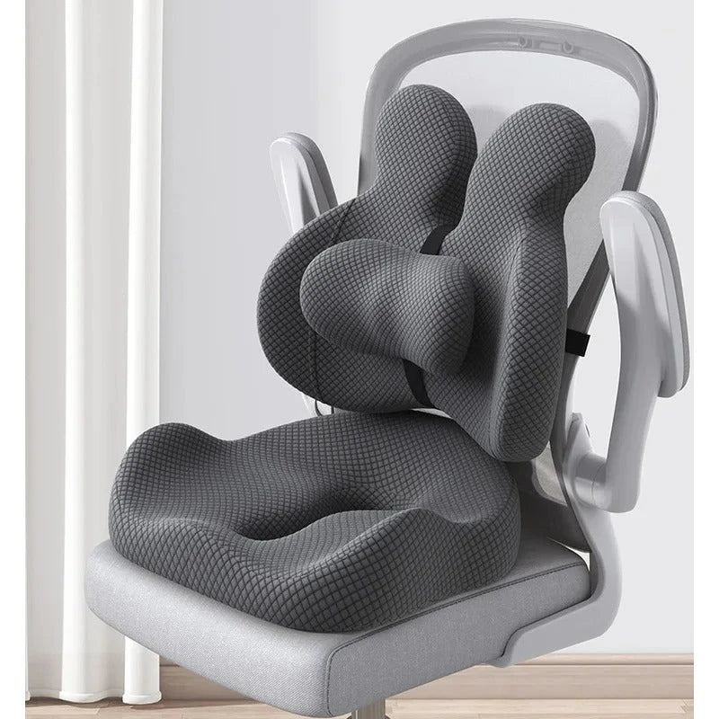 Orthopedic Memory Foam Seat & Back Cushion Set – Coccyx and Waist Support for Office Chair & Car - Delicate Leather