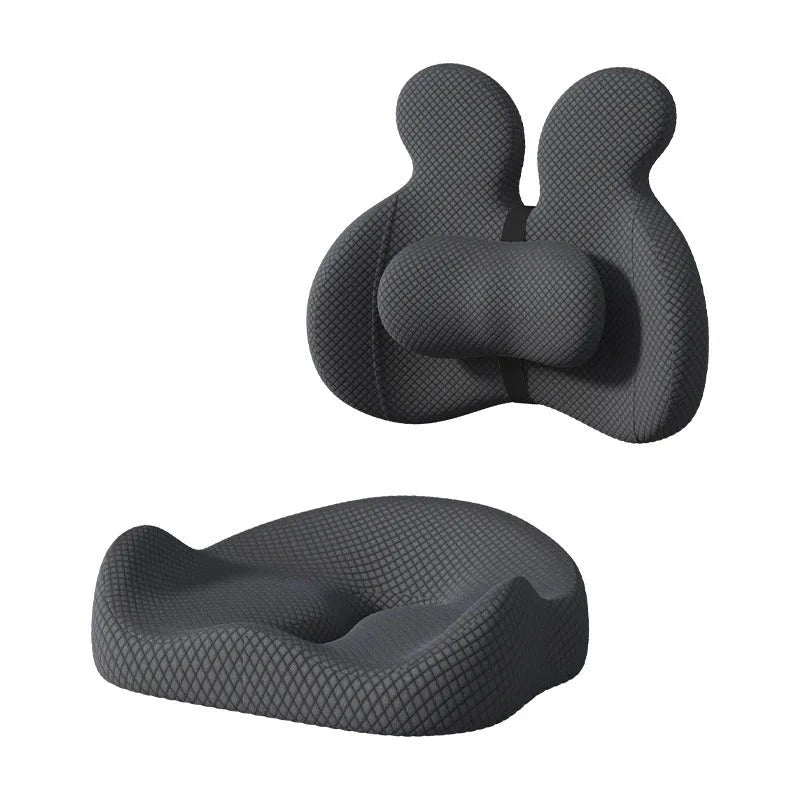 Orthopedic Memory Foam Seat & Back Cushion Set – Coccyx and Waist Support for Office Chair & Car - Delicate Leather