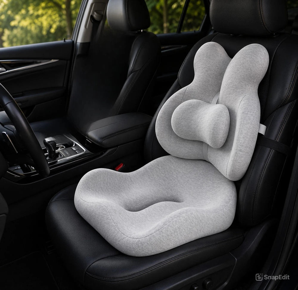 Orthopedic Memory Foam Seat & Back Cushion Set – Coccyx and Waist Support for Office Chair & Car - Delicate Leather