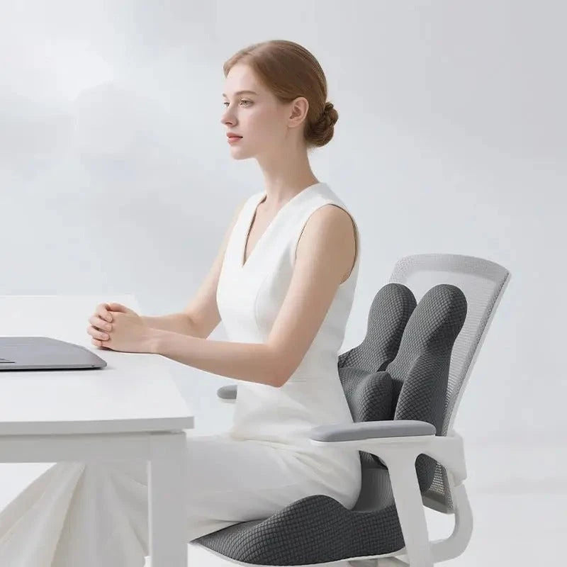 Orthopedic Memory Foam Seat & Back Cushion Set – Coccyx and Waist Support for Office Chair & Car - Delicate Leather
