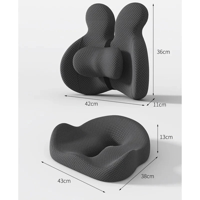 Orthopedic Memory Foam Seat & Back Cushion Set – Coccyx and Waist Support for Office Chair & Car - Delicate Leather