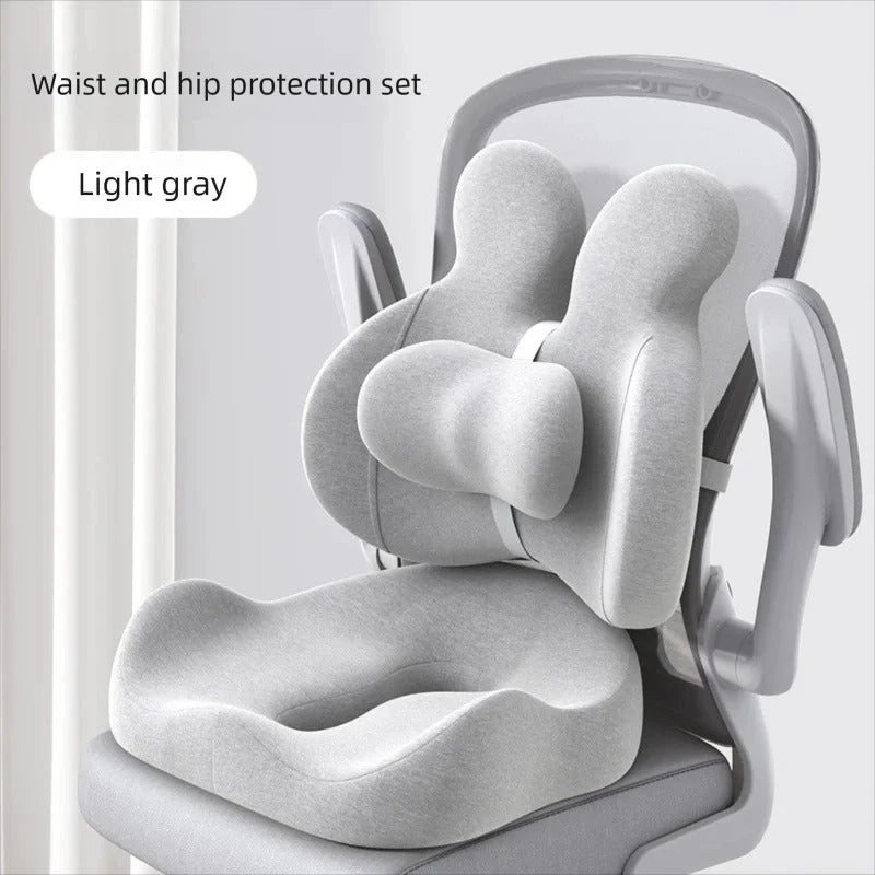 Orthopedic Memory Foam Seat & Back Cushion Set – Coccyx and Waist Support for Office Chair & Car - Delicate Leather