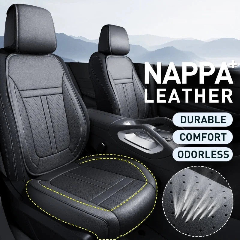 Nappa Leather Car Seat Covers – Waterproof, Universal Fit with Surround Bottom Design | Luxury Seat Protector for Cars, SUVs, Pickups - Delicate Leather
