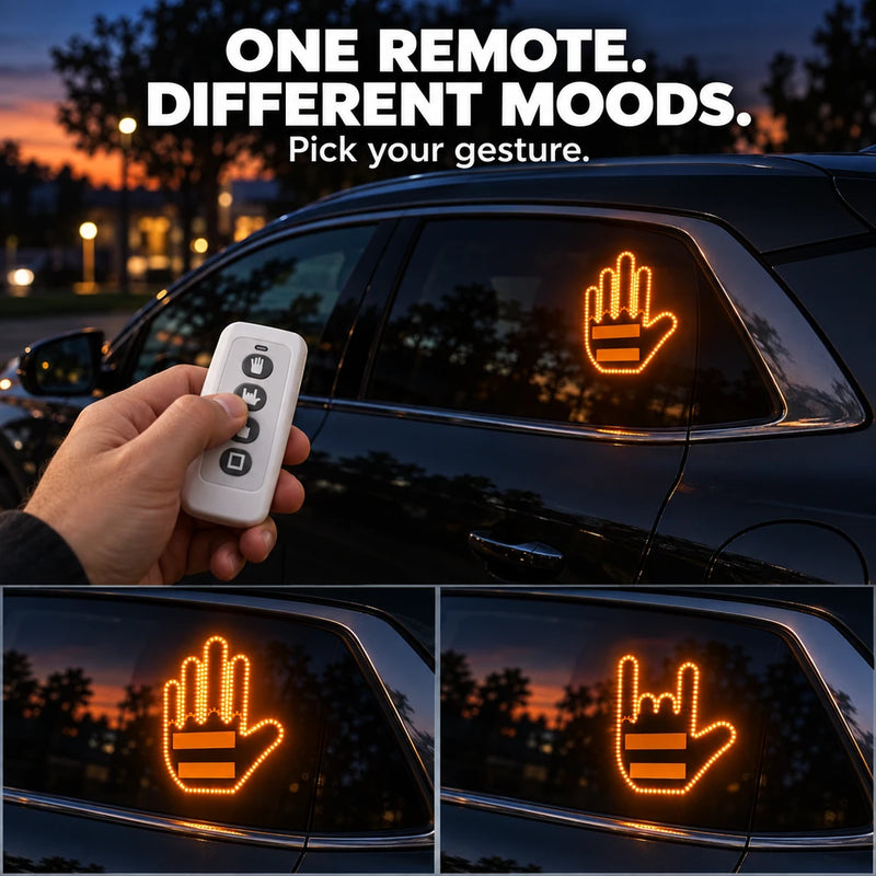Universal Car LED Finger Gesture Light – Remote-Controlled Rear Window Display - Delicate Leather