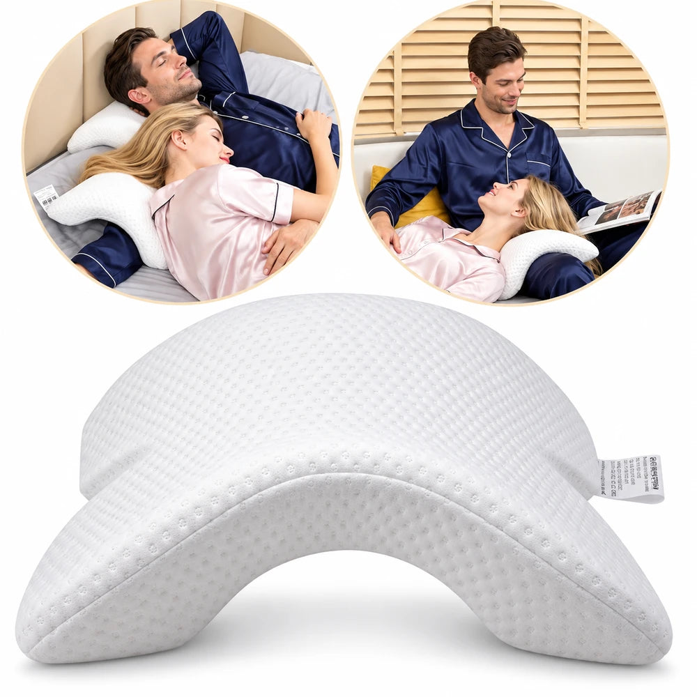 Memory Foam Couples Pillow – Ergonomic Arch Design for Side Sleeping & Cuddling