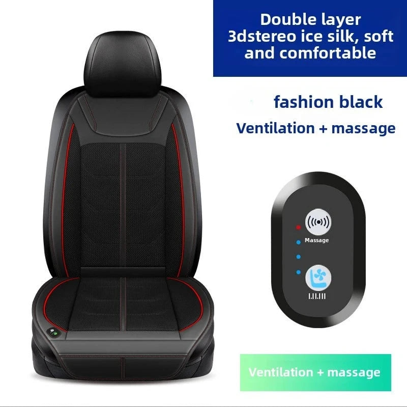 12V Air-Conditioned Car Seat Cushion – Universal Ventilated Cooling Cover, Breathable Summer Seat Pad for Vehicle Interior - Delicate Leather