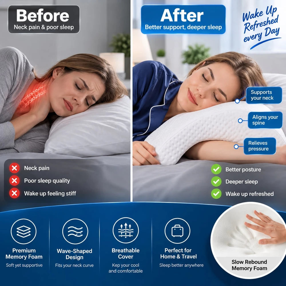 Memory Foam Couples Pillow – Ergonomic Arch Design for Side Sleeping & Cuddling
