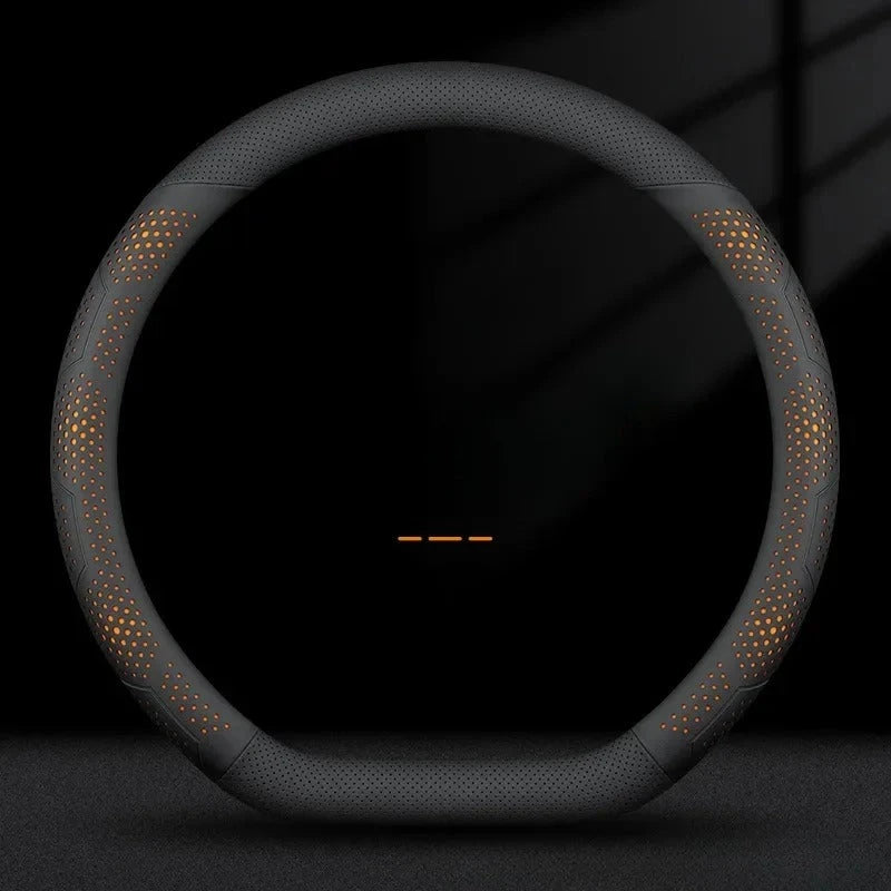 Nappa Leather Car Steering Wheel Cover with Silicone Non-slip Lining - Delicate Leather