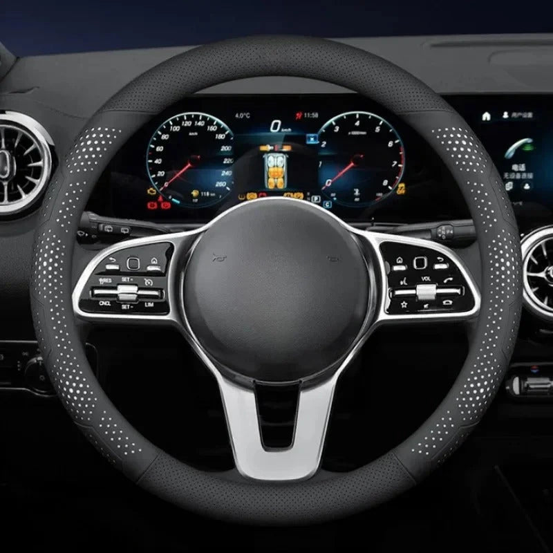 Nappa Leather Steering Wheel Cover – Anti-Slip Universal 38cm Case for Enhanced Comfort and Style - Delicate Leather