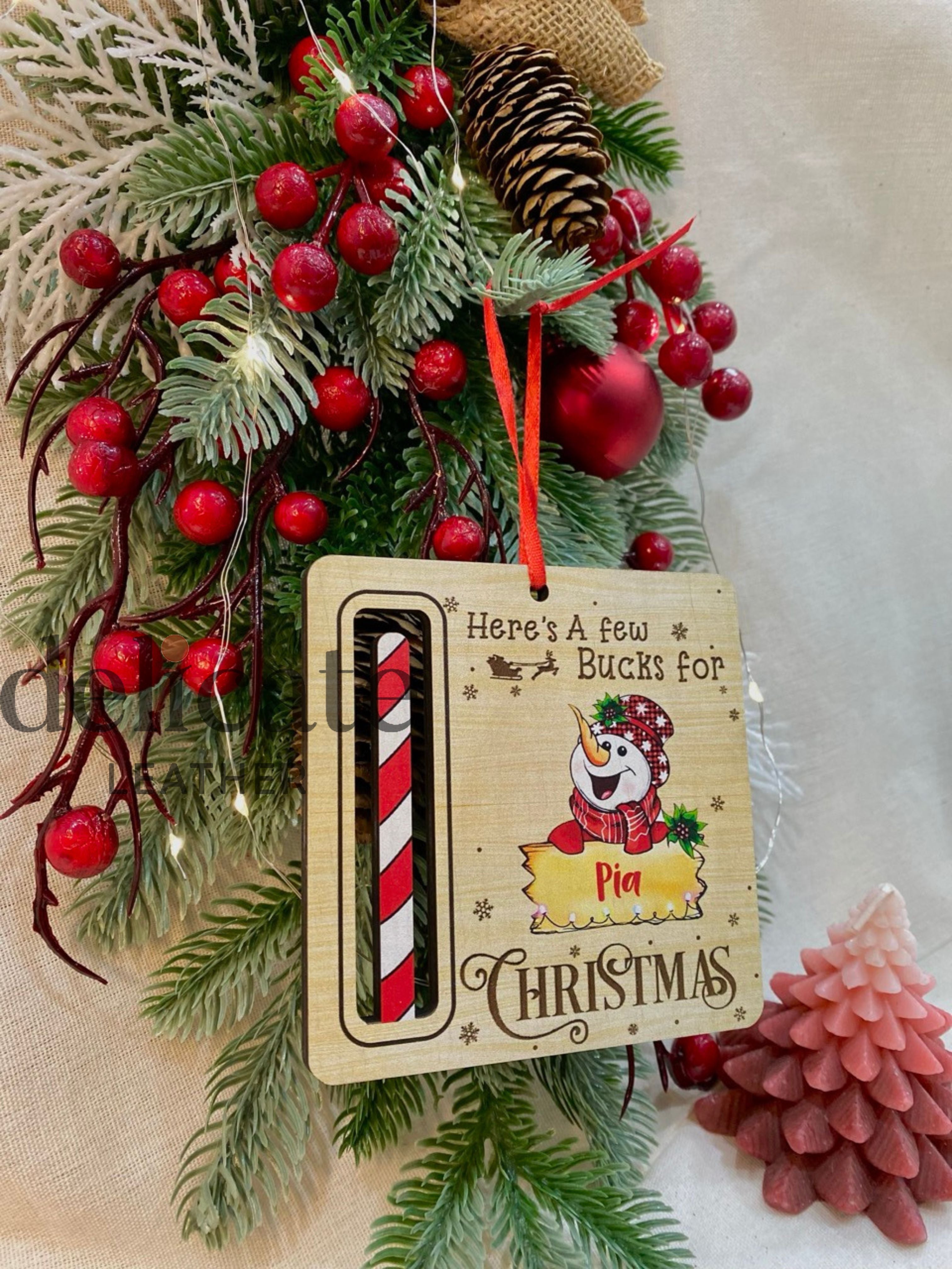 Personalized Reindeer Money Holder Christmas Ornament – Custom Holiday Cash Gift, “Here’s A Few Bucks for Christmas”