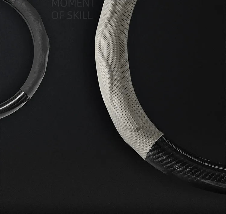 Leather Car Steering Wheel Cover, Fine Skin Texture, Comfortable Grip, Wear-Resistant, All-Season, Universal Fit - Delicate Leather  