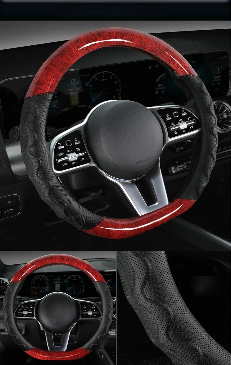 Branded Leather Carbon Fiber Car Steering Wheel Covers - Delicate Leather  