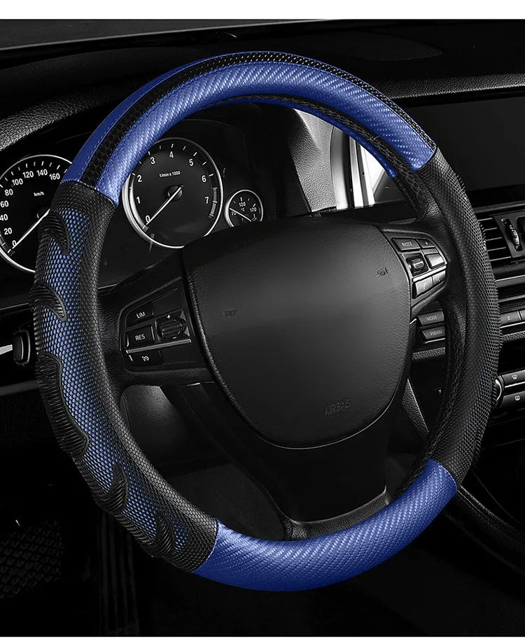 Carbon Fiber Steering Wheel Cover – Anti-Slip Universal 38cm Interior Accessory - Delicate Leather  