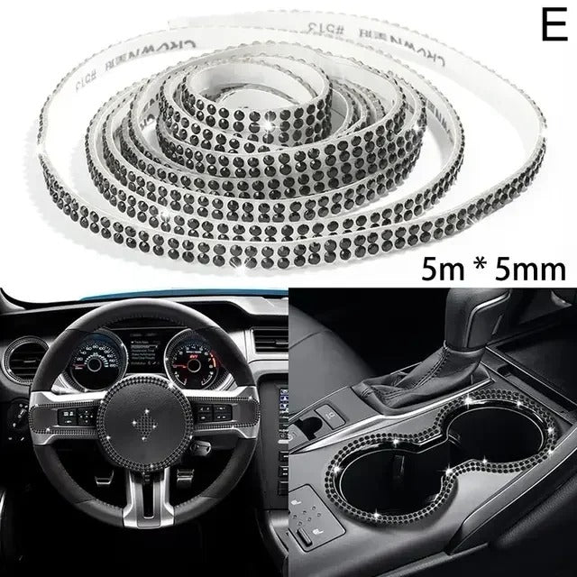 Bling Car Trim Sticker – 5m Self-Adhesive Rhinestone Strip for Interior Decoration - Delicate Leather  