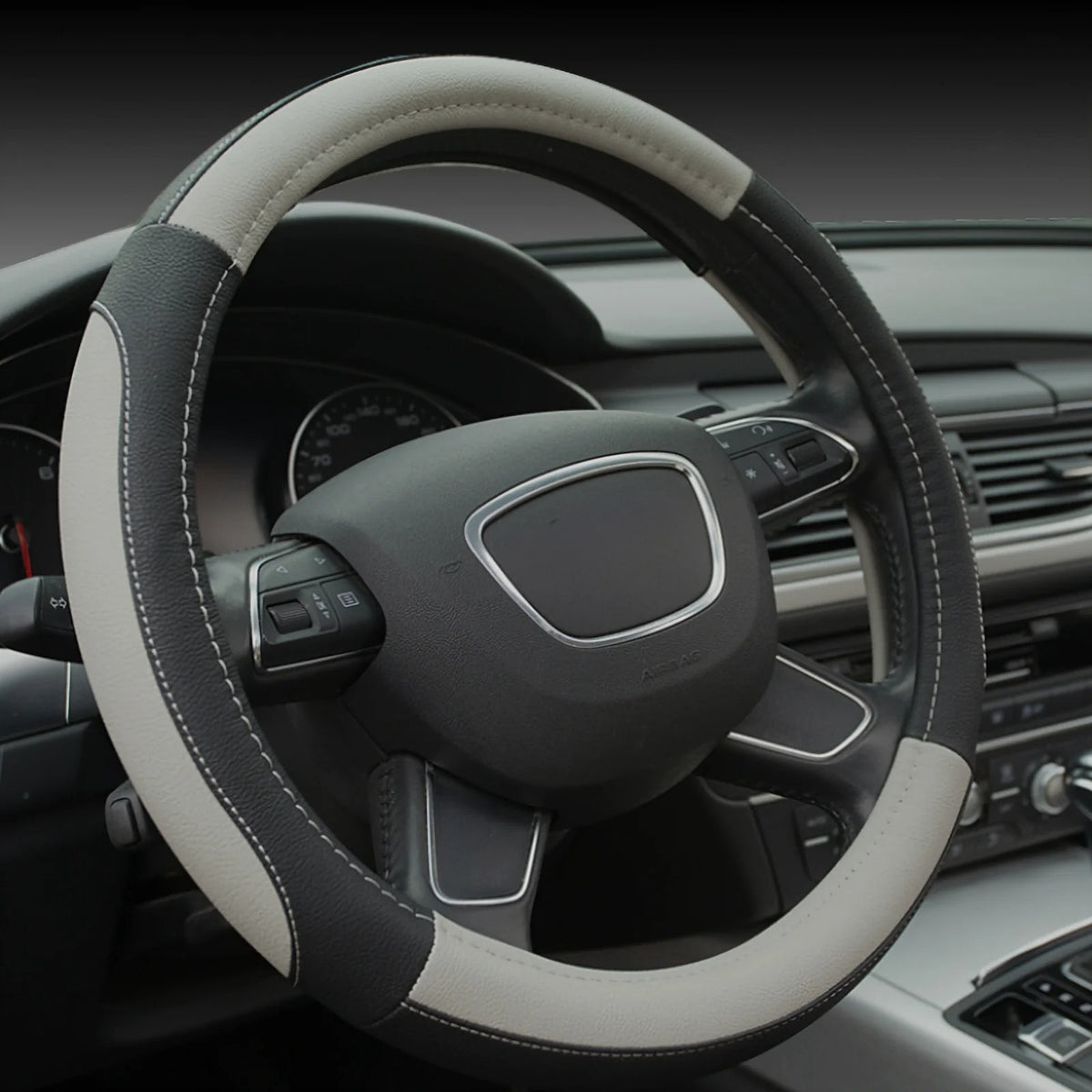 38CM Universal Microfiber Leather Steering Wheel Cover – Anti-Slip Car Steering Wheel Protector, All-Season Interior Accessory - Delicate Leather