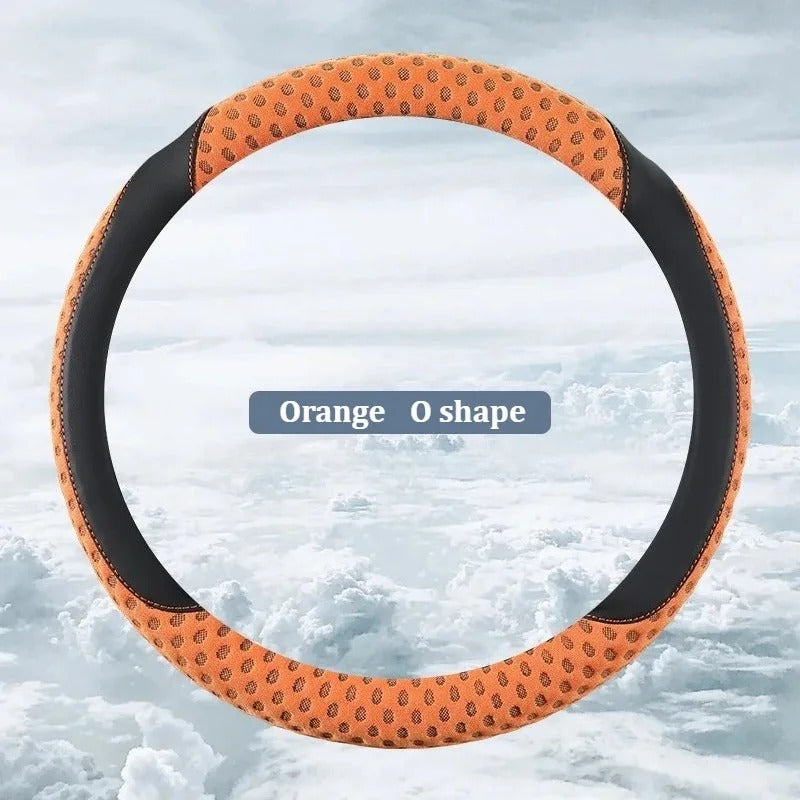 PU Leather Steering Wheel Cover with 3D Cooling Fabric – Anti-Slip All-Season Comfort - Delicate Leather  