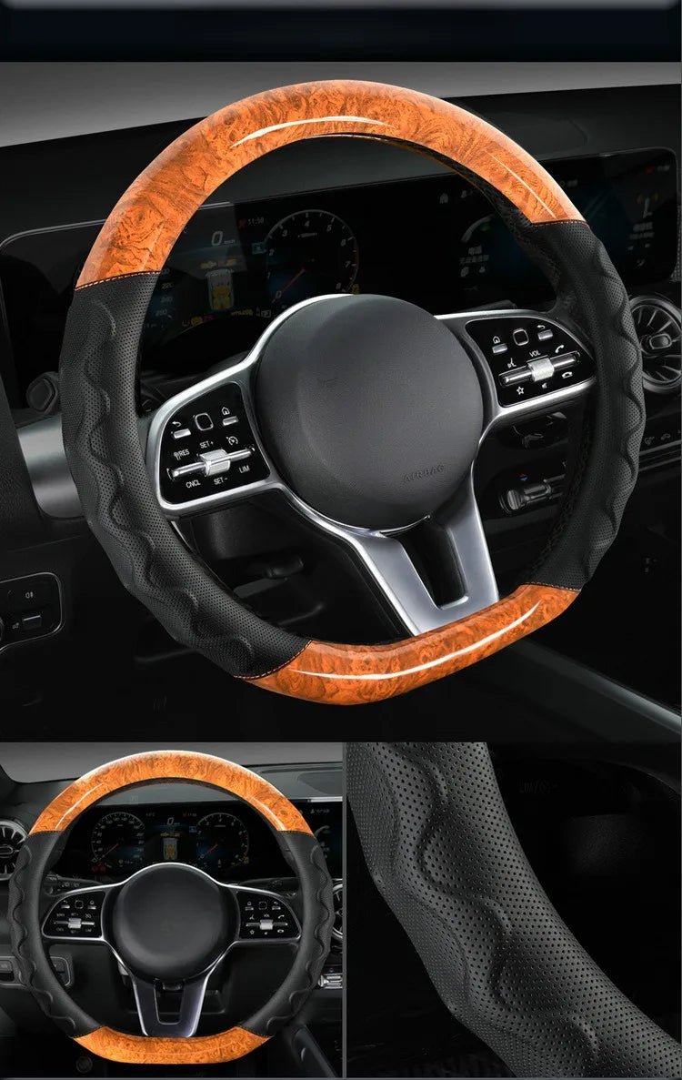 Branded Leather Carbon Fiber Car Steering Wheel Covers - Delicate Leather  