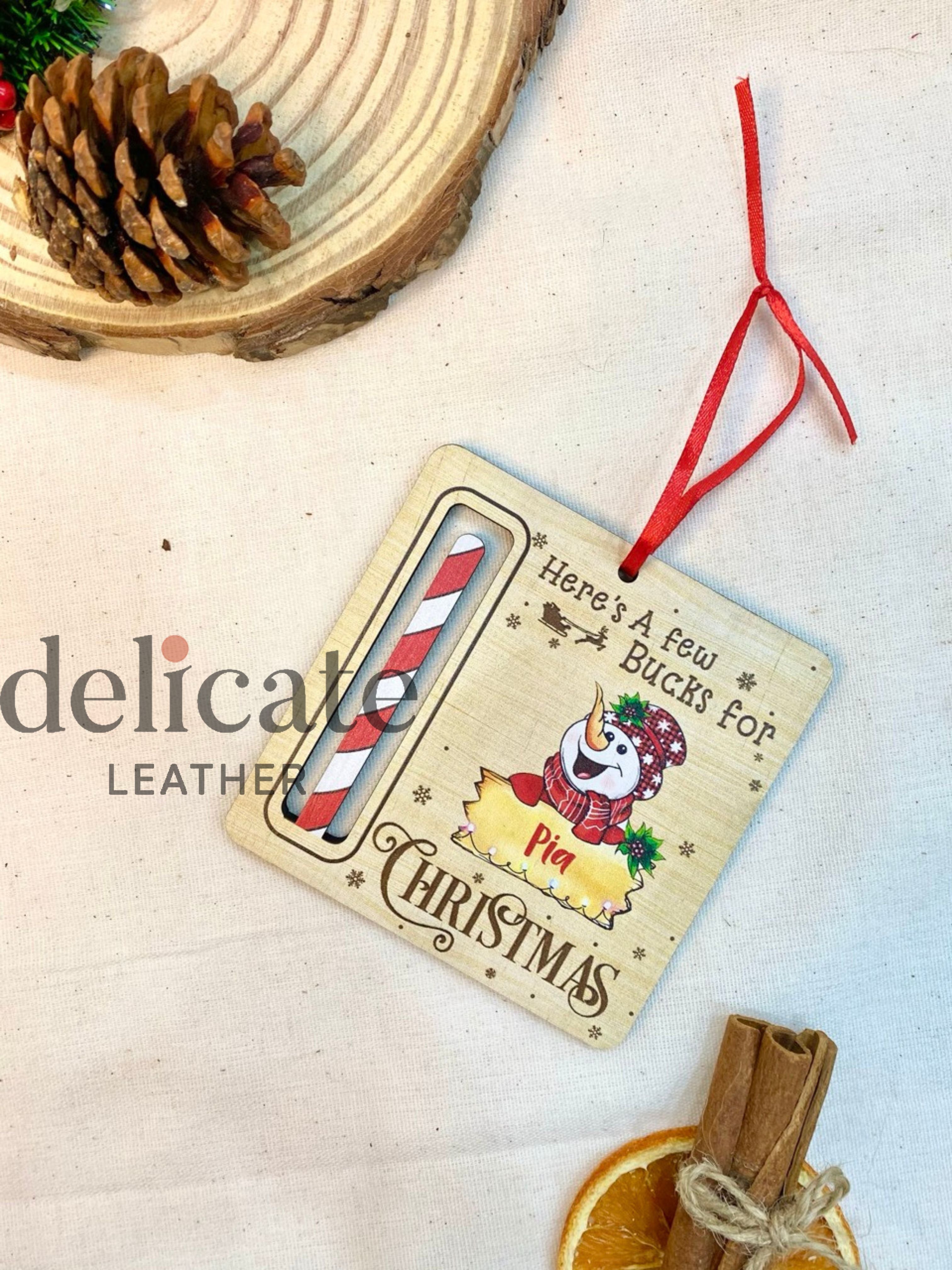 Personalized Reindeer Money Holder Christmas Ornament – Custom Holiday Cash Gift, “Here’s A Few Bucks for Christmas”