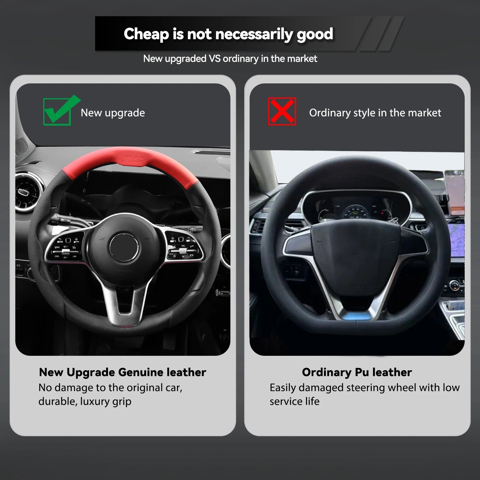 Universal Steering Wheel Cover – Faux Leather, Perforated Design, Fits 14.5–15.5 Inch O/D Type Wheels, Non-Slip - Delicate Leather  