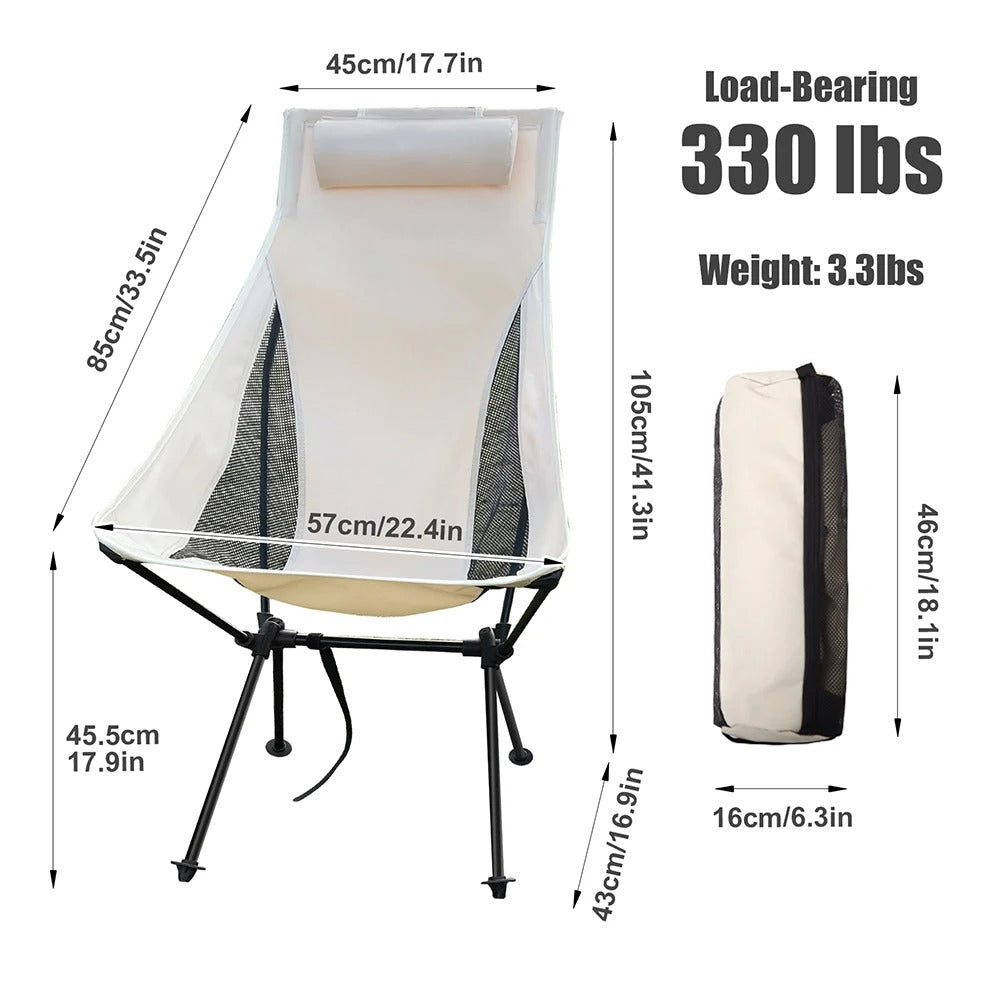 Portable Folding Camping Chair with Headrest - Lightweight Tourist Chair, Aluminum Alloy Fishing Chair, Outdoor Furniture