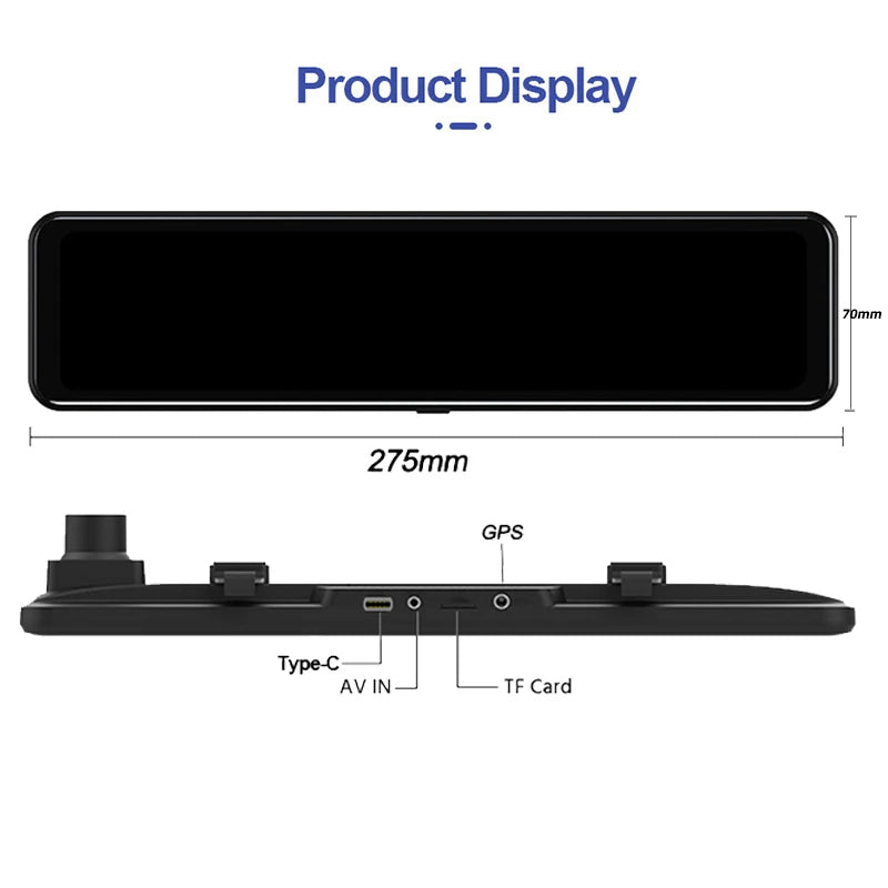 4K Car DVR Dashcam – 12 Inch Touch Screen with IPS Sony 415 Sensor, Rear View Mirror, Parking Support, and Rear View Camera 25