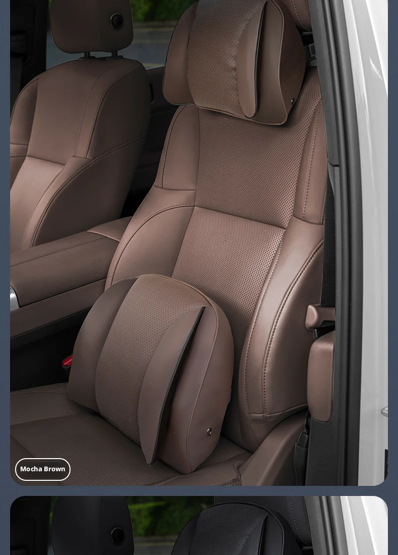 Car Headrest Neck Pillow – Memory Foam Seat Support Cushion Universal Interior Accessory - Delicate Leather  