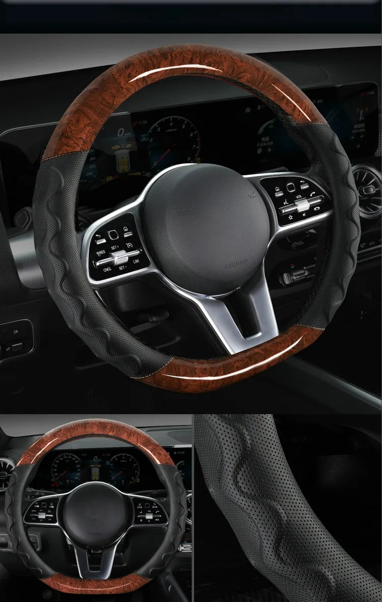 Branded Leather Carbon Fiber Car Steering Wheel Covers - Delicate Leather  