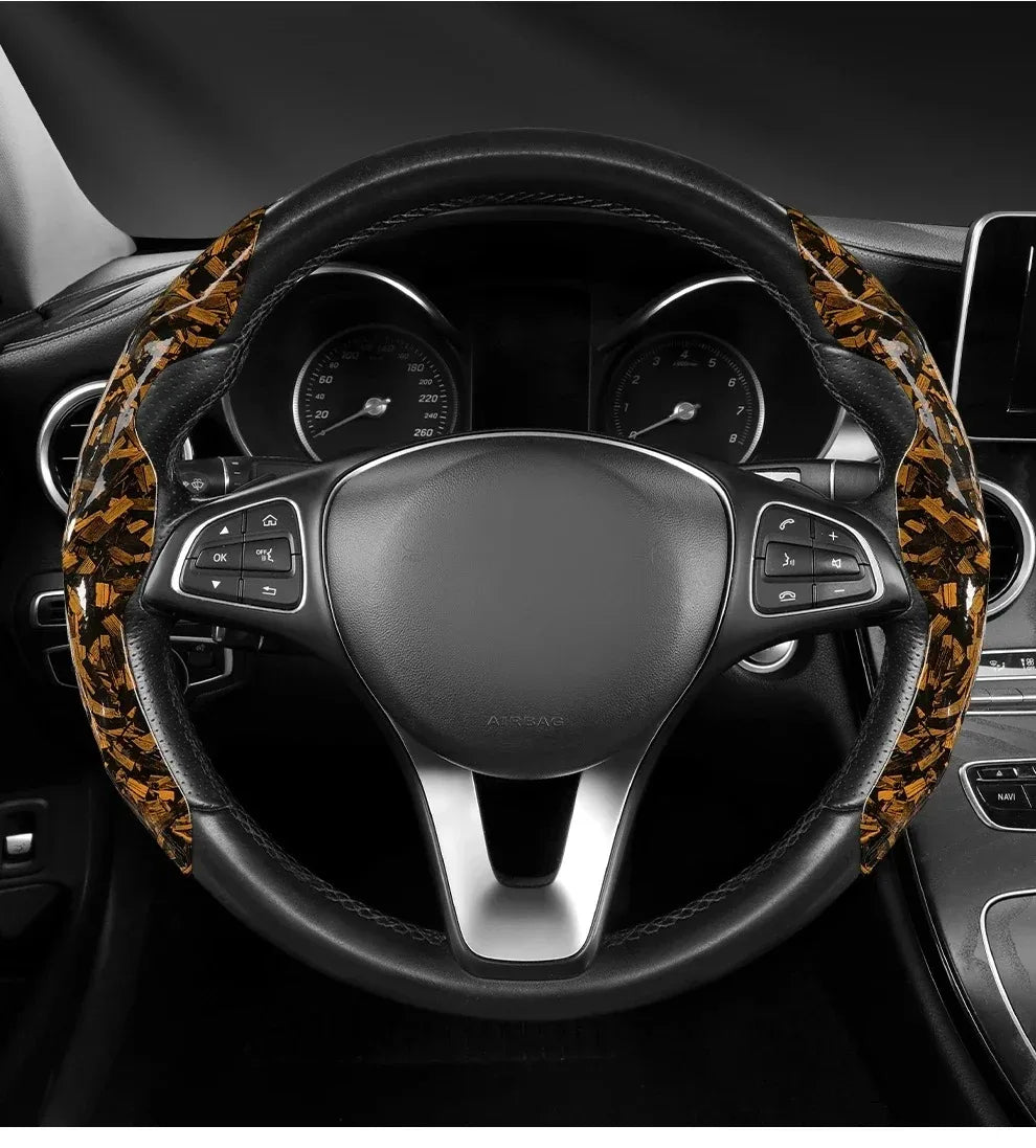 Luxury Glitter Forged Carbon Fiber Steering Wheel Cover – 3D Textured, Anti-Slip, Universal Fit & Easy Installation - Delicate Leather  