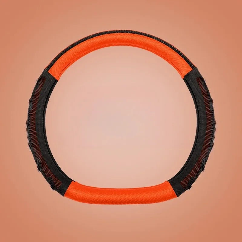 Carbon Fiber Steering Wheel Cover – Universal 38CM O/D Shape Honeycomb Non-Slip Grip - Delicate Leather