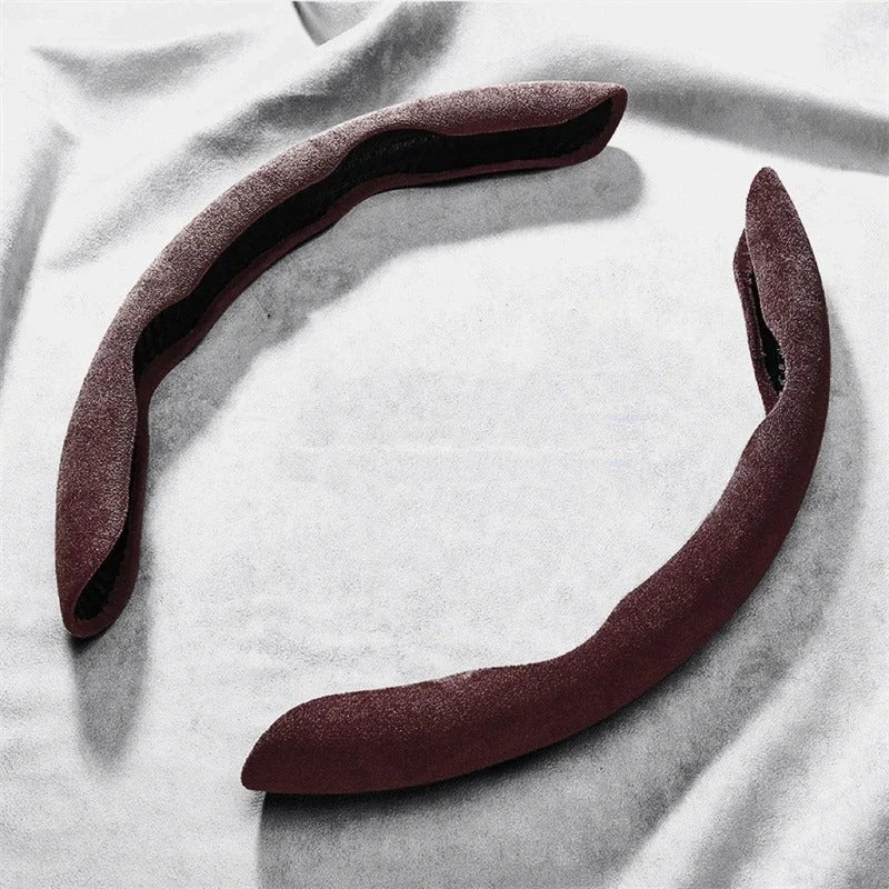 Universal Suede Leather Steering Wheel Cover Booster - Anti-Slip Protector for Car Steering Wheels (Set of 2) - Delicate Leather