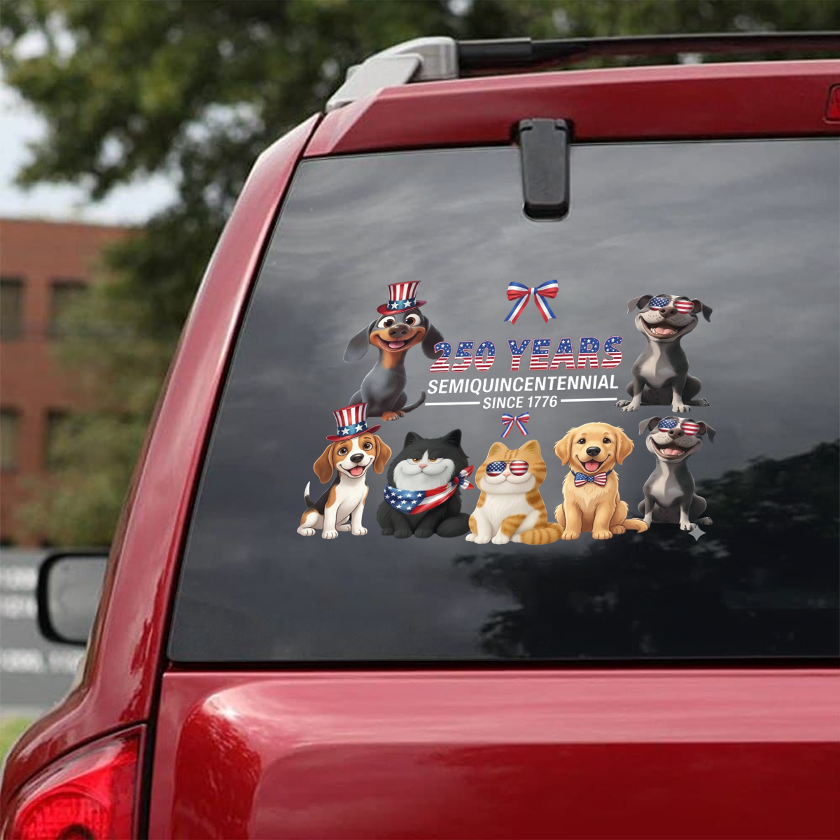 Red White & Woof 250 Years of Freedom Decal – Patriotic Pet Theme Sticker 03 - Delicate Leather  
