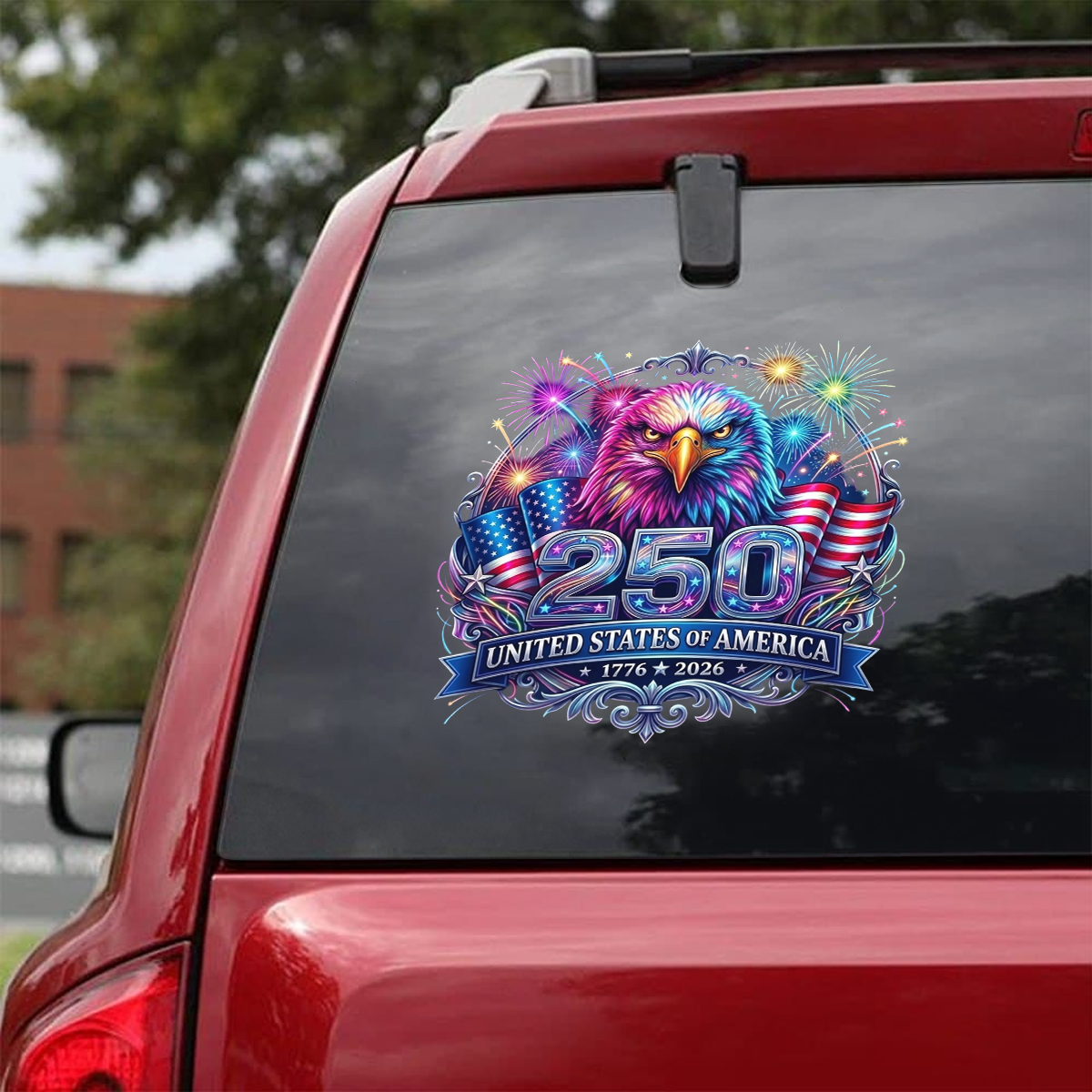 250 Years Anniversary Eagle & Fireworks Decal – Patriotic Vinyl Sticker 03 - Delicate Leather  