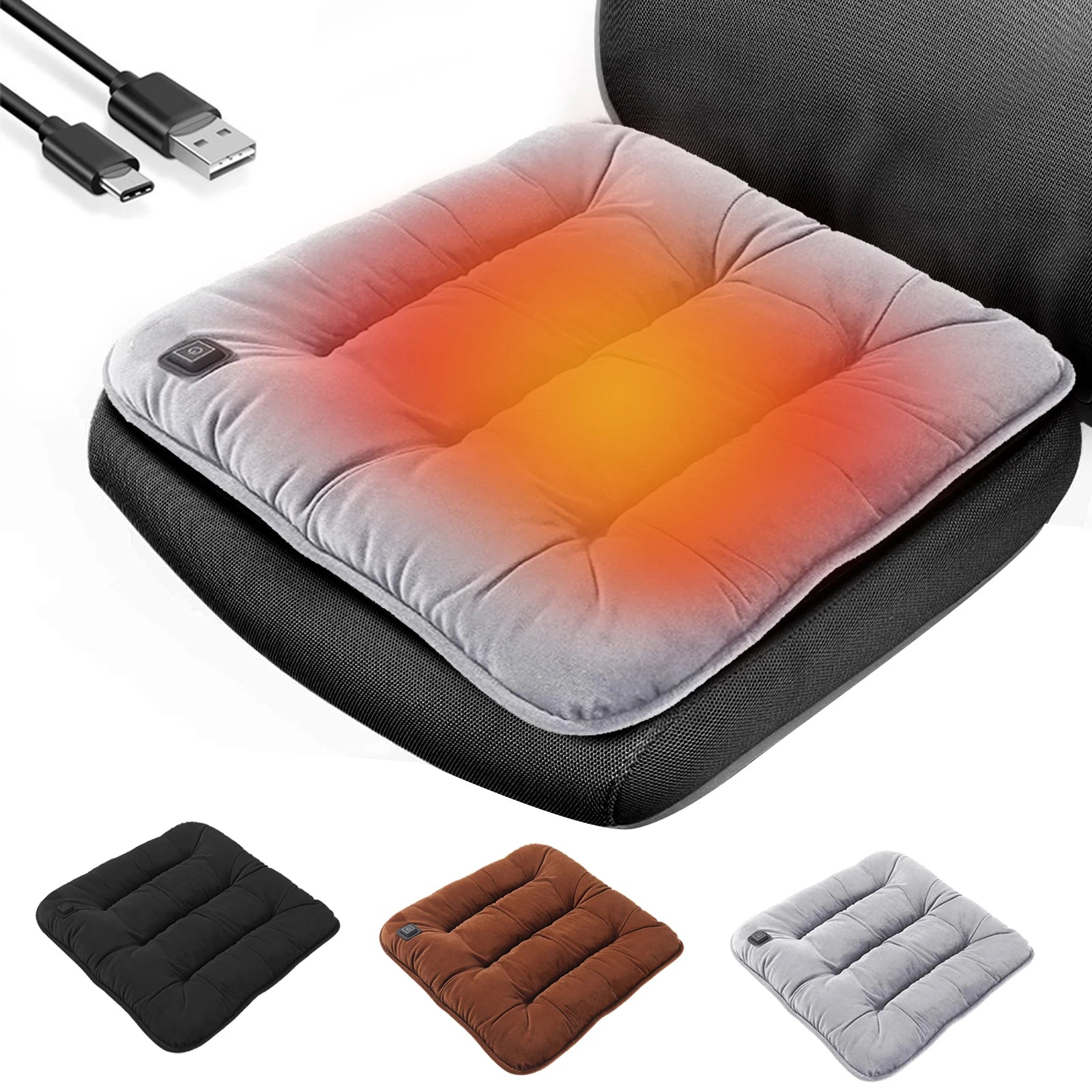 USB Car Heated Seat Cushion – Winter Car Electric Heating Pad, Portable Graphene Heated Seat Cover for Car, Office & Home - Delicate Leather  