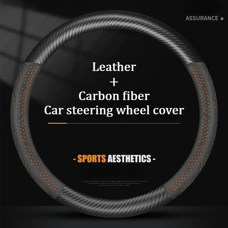 Carbon Fiber Leather Steering Wheel Cover – Universal Anti-Slip Car Steering Protector for Interior Comfort and Grip - Delicate Leather  