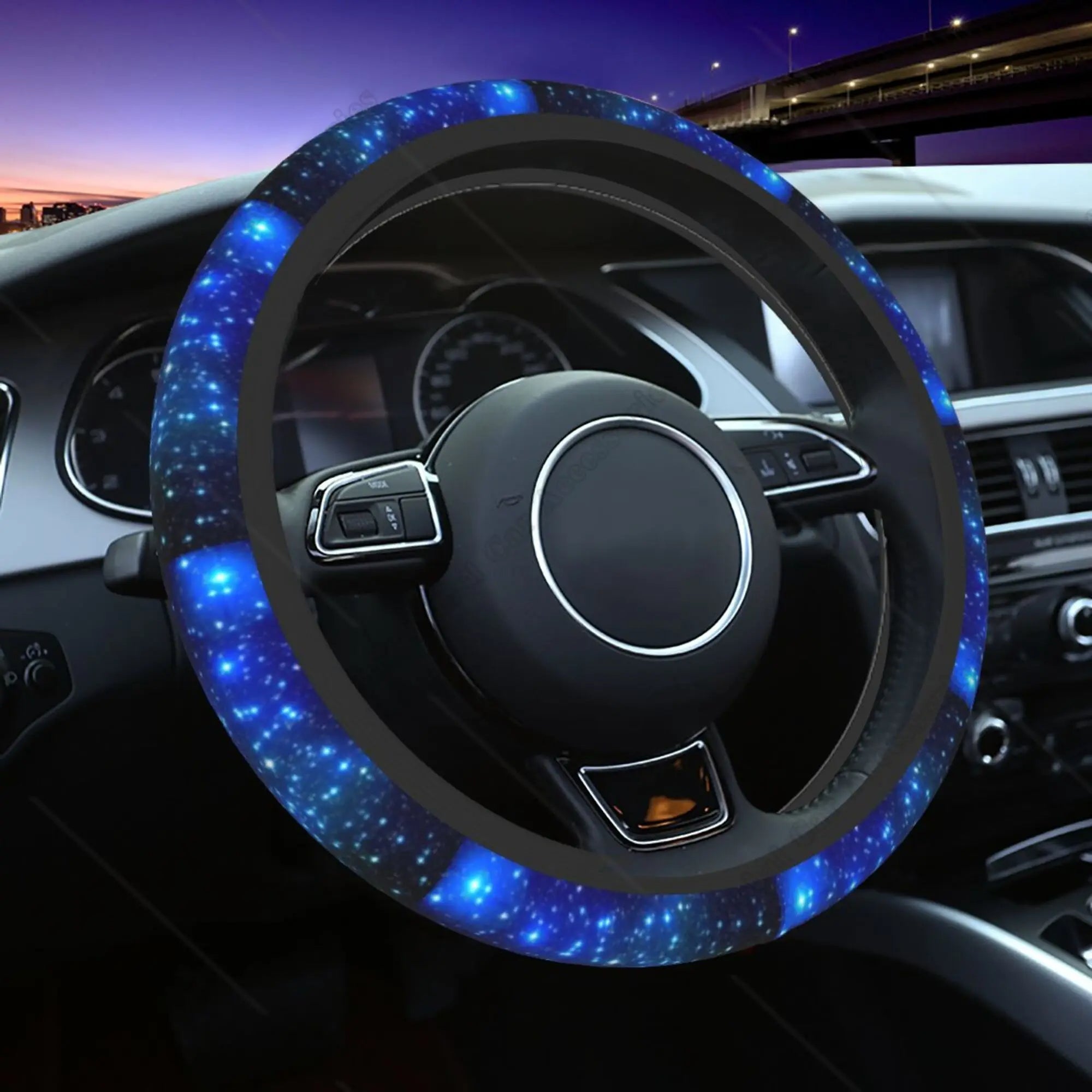 Galaxy Blue Steering Wheel Cover, Beautiful Galaxy and Star Cute Car Steering Wheel Cover , Car Accessories 29