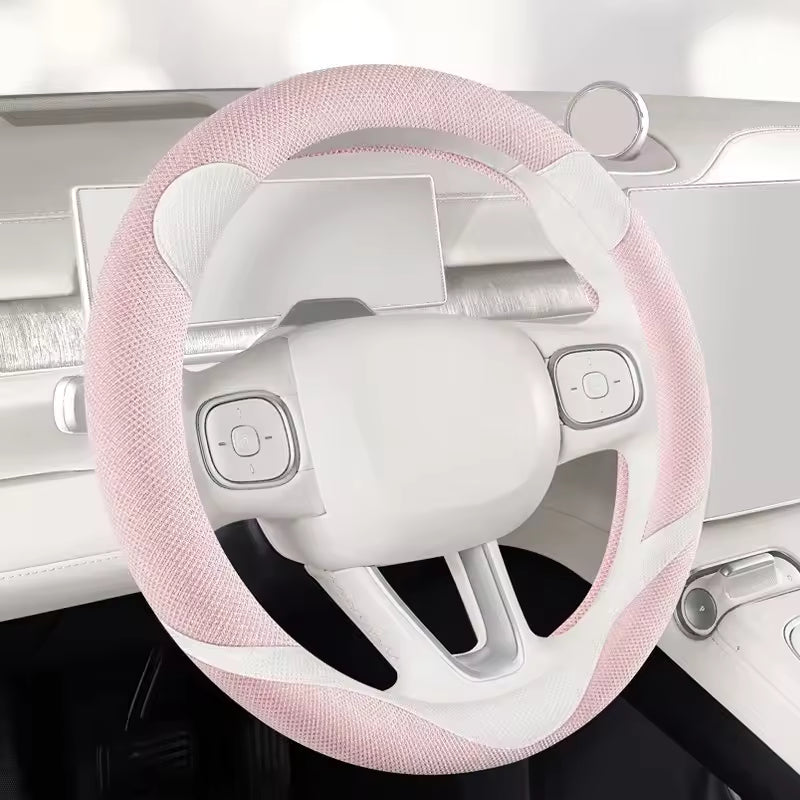 Kawaii Linen Steering Wheel Cover – Cute Bear Ear Universal 38CM Non-Slip Grip - Delicate Leather