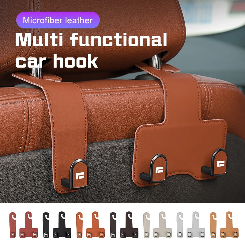 Leather Car Seat Headrest Hook – Auto Seat Back Hanger for Storage & Organization - Delicate Leather  