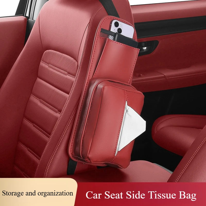 Car Seat Side Tissue Box – Hanging Paper Storage Bag for Vehicle Interior Organization - Delicate Leather  