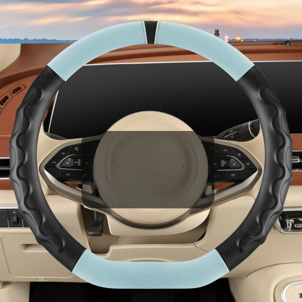 Universal 38cm Steering Wheel Cover – All-Season Non-Slip Faux Leather with 3D Corrugated Grip, Wear-Resistant Car Handle Cover - Delicate Leather  