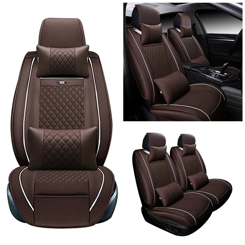 PU Leather Car Seat Covers for Front 2 Seats – Coffee, with Headrest and Lumbar Support for Hatchback & Pickup 13