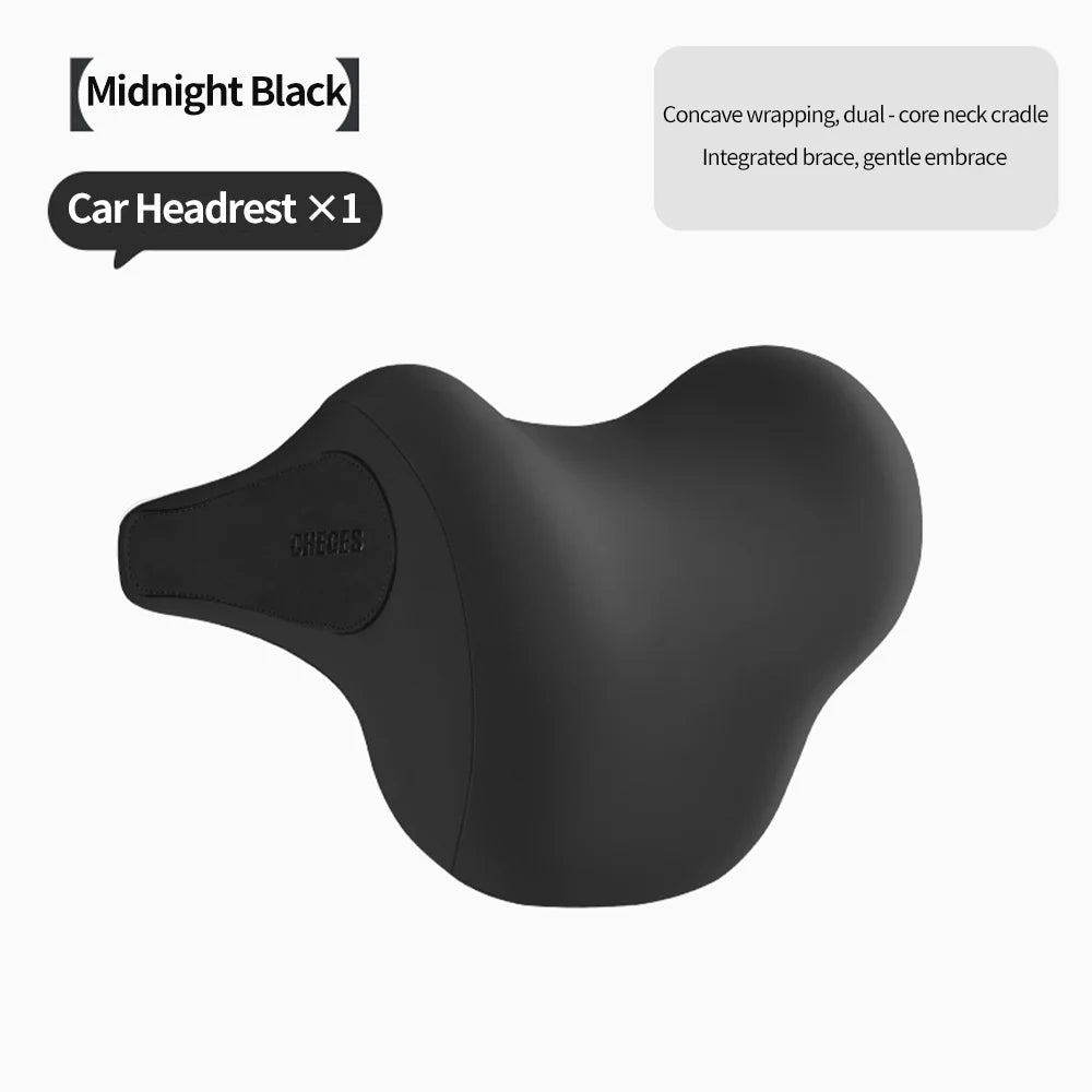 Memory Foam Car Headrest & Lumbar Support Set – Universal Neck and Back Cushion - Delicate Leather  