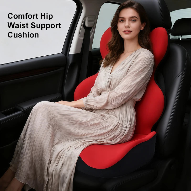 L-Shape Car Seat Lumbar Support Cushion – Ergonomic Memory Foam Backrest Pad, Universal Chair Support for Car and Office - Delicate Leather  
